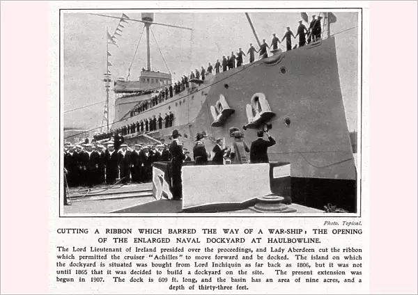 Cutting a Ribbon which barred the way of a warship