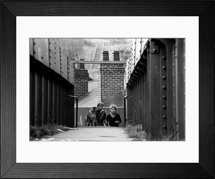 Framed Print : Boys on footbridge Stoke Framed Print : Boys on footbridge Stoke