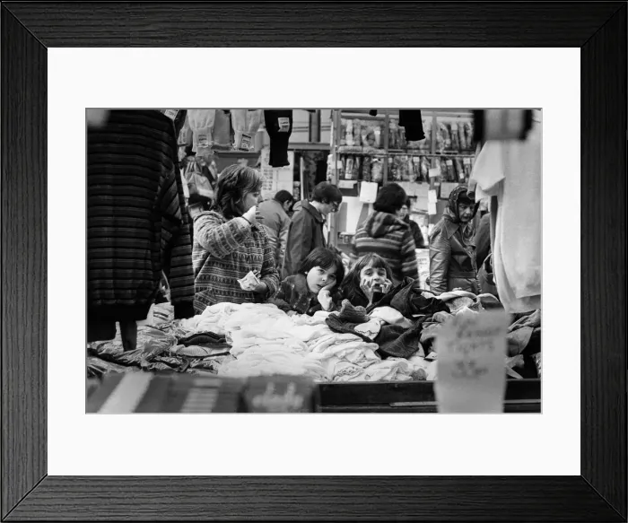 Framed Print : Bored sisters Stafford market Framed Print : Bored sisters Stafford market