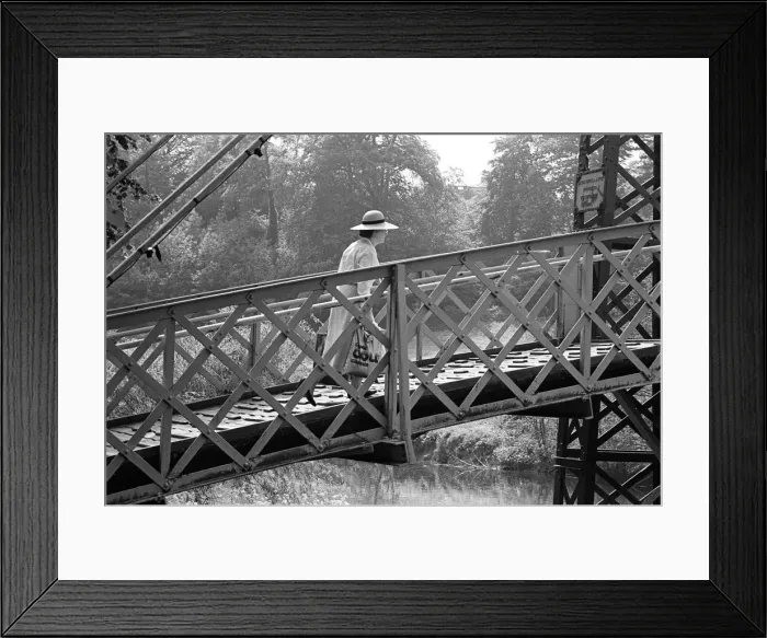 Framed Print : Lady on Porthill footbridge, Shrewsbury Framed Print : Lady on Porthill footbridge, Shrewsbury