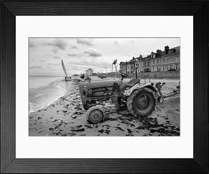Framed Print : Tractor on beach, Normandy, France Framed Print : Tractor on beach, Normandy, France
