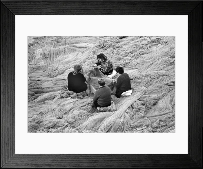 Framed Print : Repairing nets, Bermeo, Spain -1 Framed Print : Repairing nets, Bermeo, Spain -1