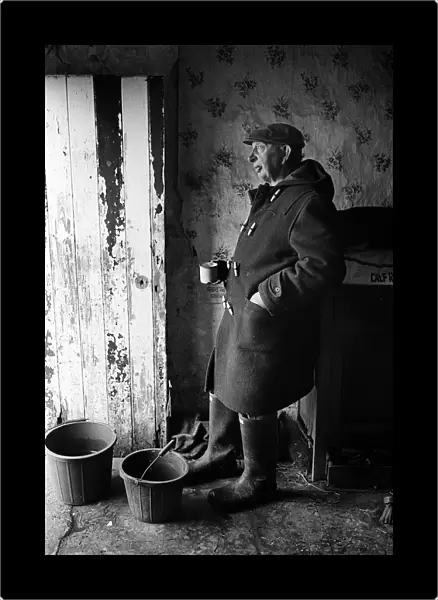 Staffordshire farmer with cup of tea