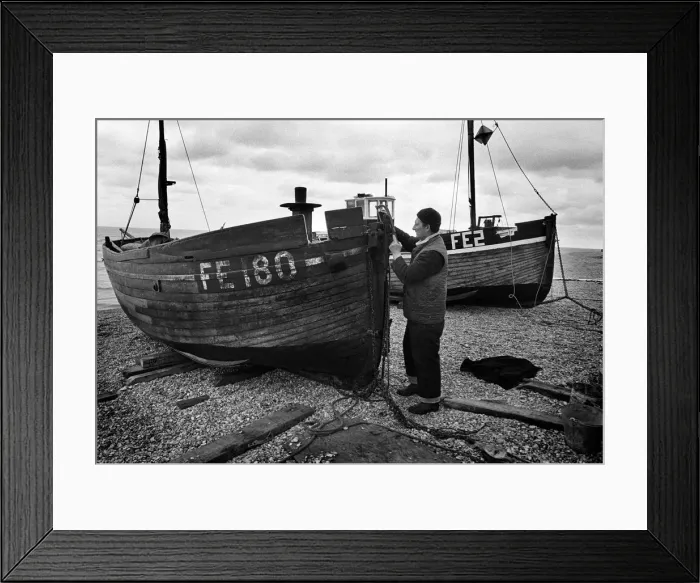 Framed Print : Fisherman and boat, Dungeness, Kent - 2 Framed Print : Fisherman and boat, Dungeness, Kent - 2