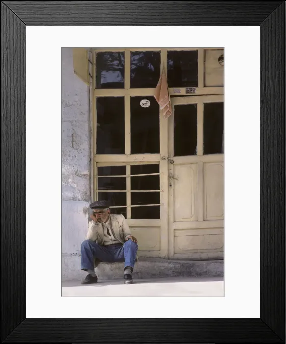 Framed Print : Sleeping old man on doorstep, Turkey Framed Print : Sleeping old man on doorstep, Turkey