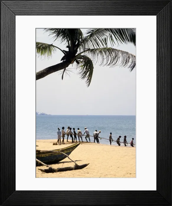 Framed Print : Sri Lankan beach fishermen hauling nets - 1