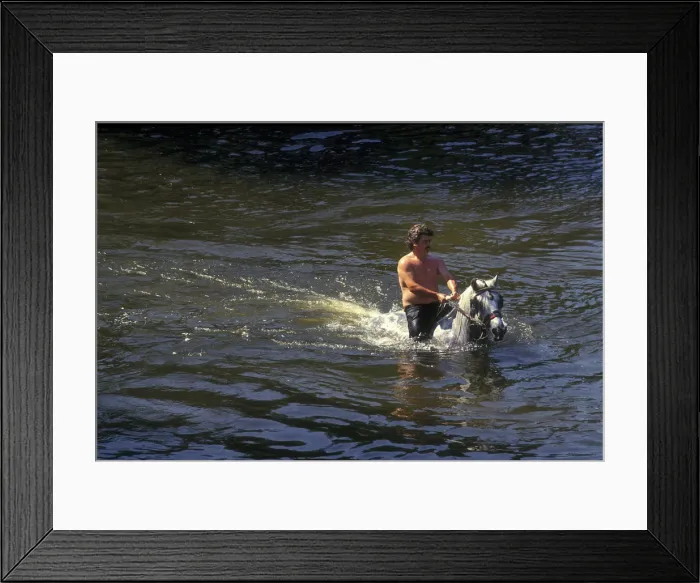 Framed Print : Appleby Horse Fair - rider in River Eden Framed Print : Appleby Horse Fair - rider in River Eden