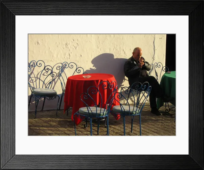 Framed Print : Smoker outside cafe, Mijas, Spain Framed Print : Smoker outside cafe, Mijas, Spain