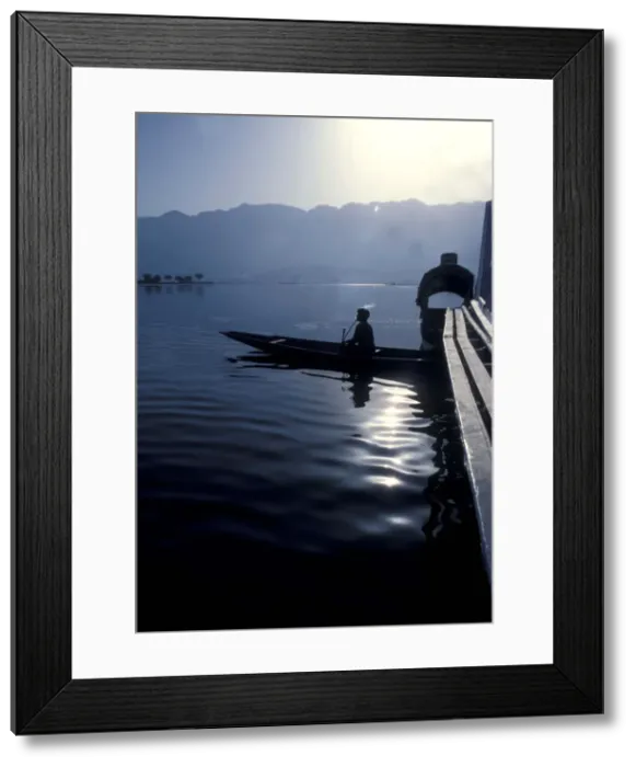 Framed Print : Tobacco smoking boatman silhouette, Dal Lake, Kashmir Framed Print : Tobacco smoking boatman silhouette, Dal Lake, Kashmir