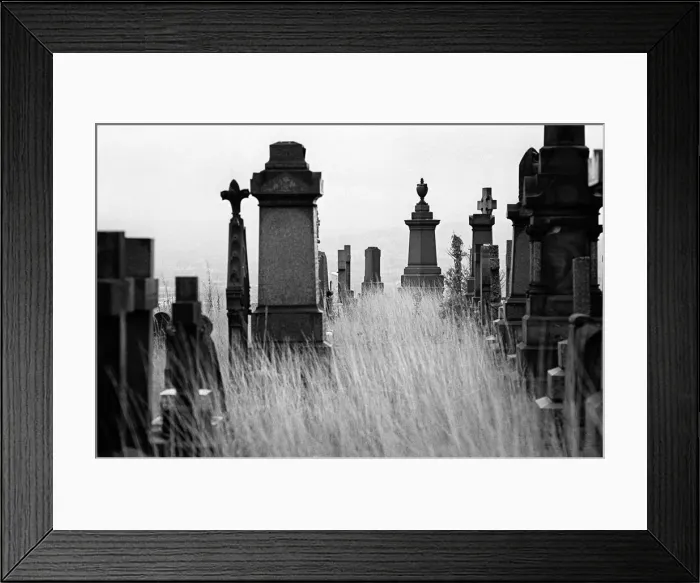 Framed Print : Stone tombs in Undercliffe Cemetery, Bradford, Yorkshire Framed Print : Stone tombs in Undercliffe Cemetery, Bradford, Yorkshire