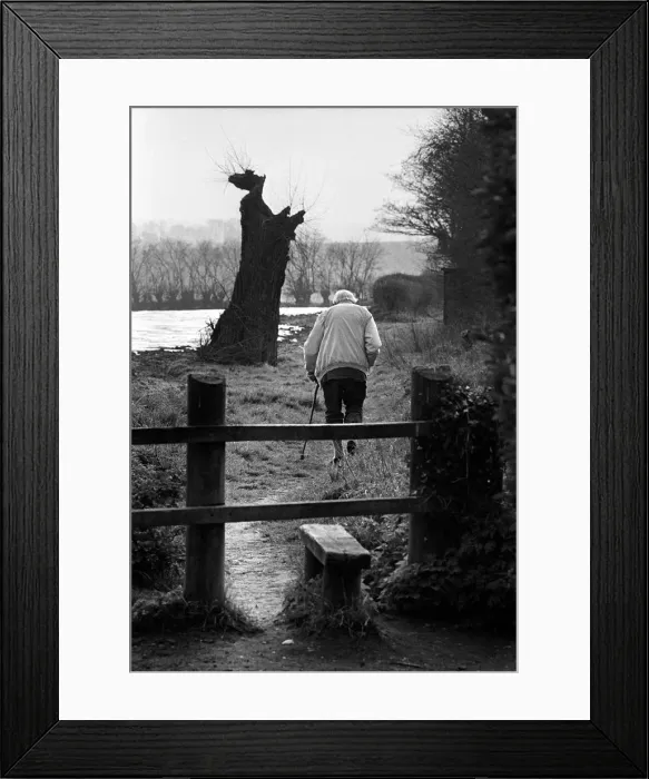 Framed Print : Old man on footpath, Suffolk, England Framed Print : Old man on footpath, Suffolk, England