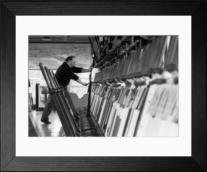 Framed Print : A signalman at work at Shrewsbury, Shropshire, England Framed Print : A signalman at work at Shrewsbury, Shropshire, England