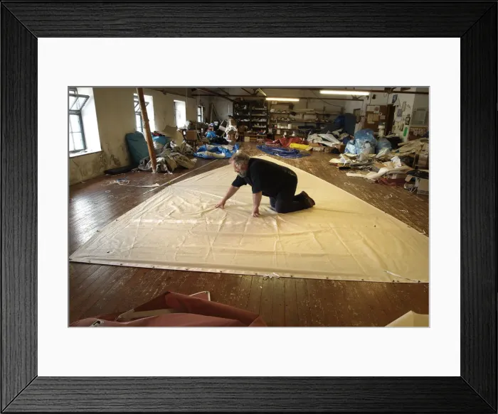 Framed Print : Sailmaker William Leitch, in his sail loft in Loch Tarbert Framed Print : Sailmaker William Leitch, in his sail loft in Loch Tarbert