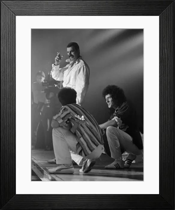 Framed Print : Freddie Mercury and Queen recording music video, London Framed Print : Freddie Mercury and Queen recording music video, London