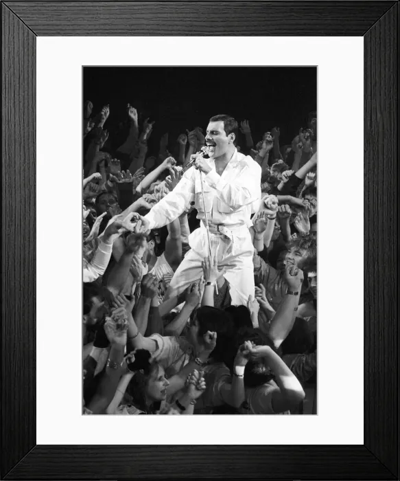 Framed Print : Freddie Mercury and Queen recording music video, London Framed Print : Freddie Mercury and Queen recording music video, London