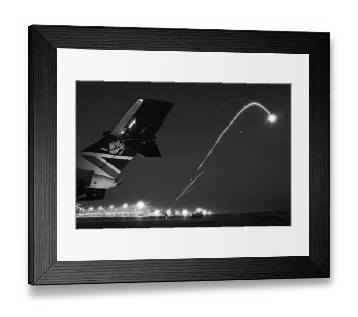 Framed Print : Dr C. Thomas frightens birds with flare, Manchester Airport Framed Print : Dr C. Thomas frightens birds with flare, Manchester Airport