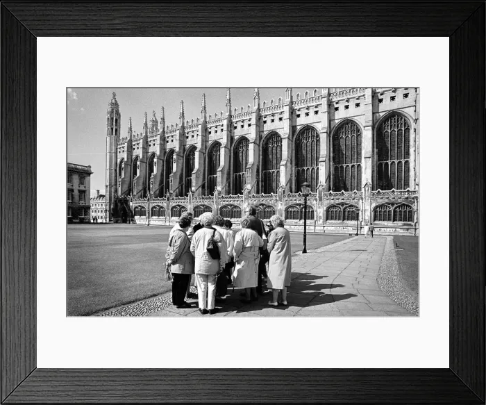 Framed Print : Tourists on a guided tour of Kings College, Cambridge