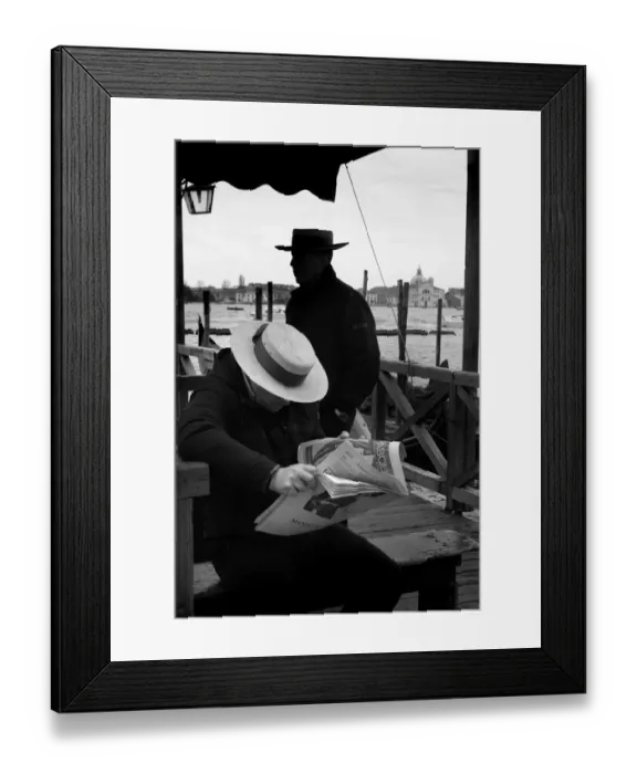 Framed Print : Two gondoliers wait for tourist clients at St Marks, Venice Framed Print : Two gondoliers wait for tourist clients at St Marks, Venice