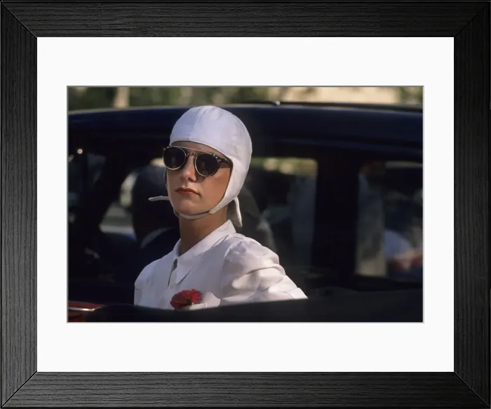 Framed Print : Girl with goggles and white helmet. Horizontal format Framed Print : Girl with goggles and white helmet. Horizontal format