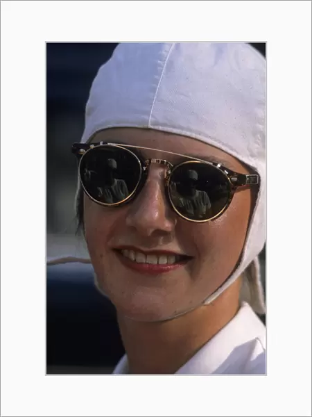 Girl with goggles and white helmet. Vertical format
