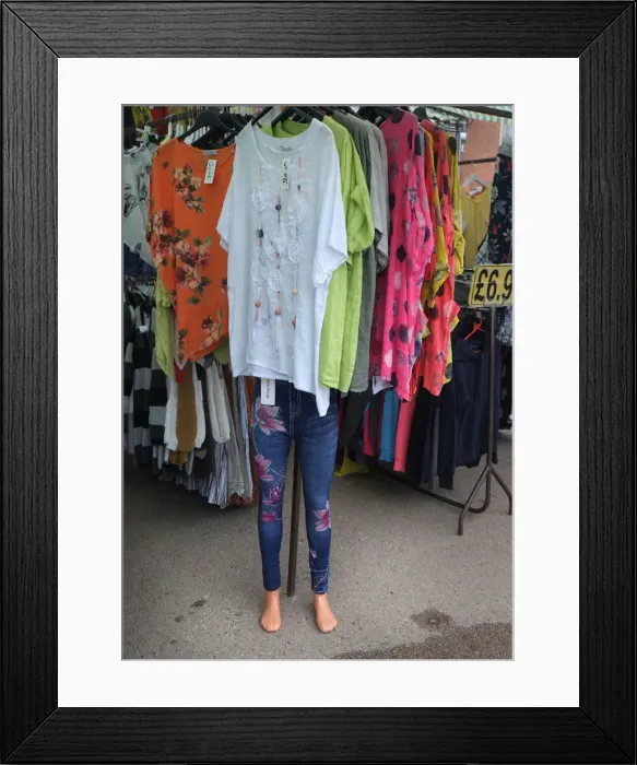 Framed Print : A mannequin with blue jeans on a clothes stall, Ludlow Framed Print : A mannequin with blue jeans on a clothes stall, Ludlow