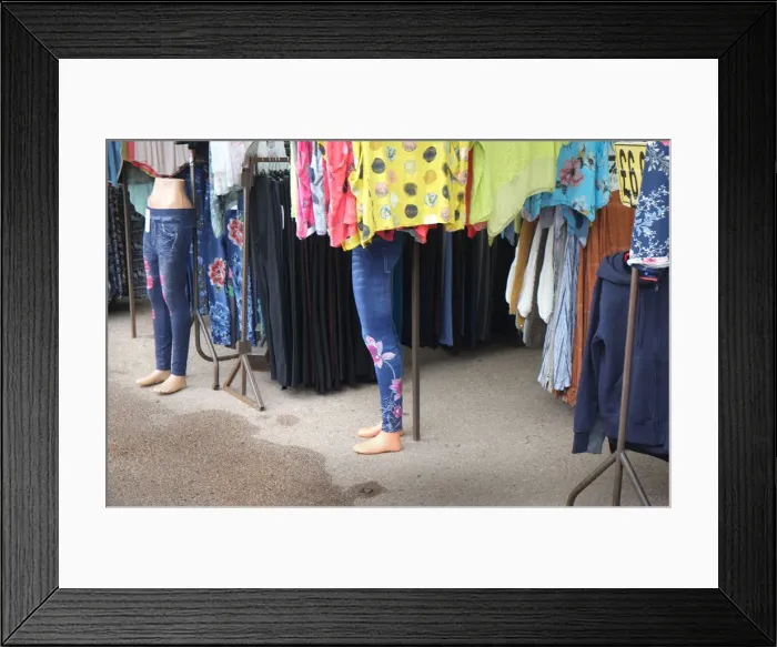 Framed Print : Mannequins with blue jeans on a clothes stall, Ludlow Market Framed Print : Mannequins with blue jeans on a clothes stall, Ludlow Market