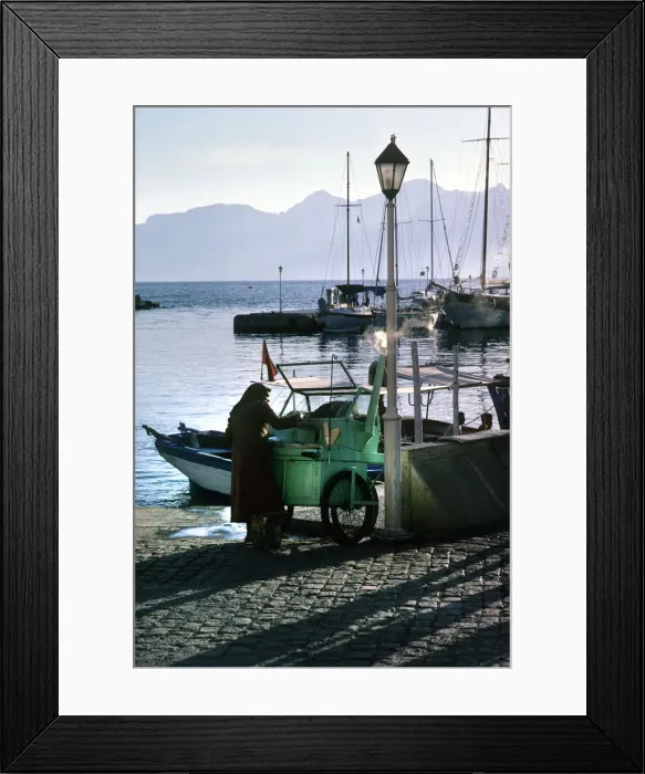 Framed Print : Old woman roasts chestnuts on her mobile food stall, Antalya Framed Print : Old woman roasts chestnuts on her mobile food stall, Antalya
