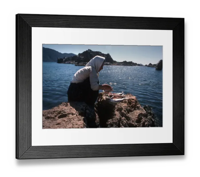 Framed Print : Woman cleaning fish, Turkey