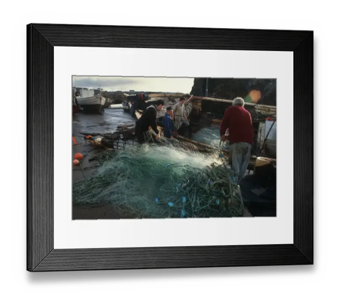 Framed Print : Fishermen pull nets ashore onto quayside, Donegal, Ireland Framed Print : Fishermen pull nets ashore onto quayside, Donegal, Ireland