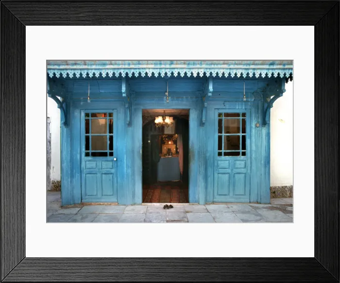 Framed Print : Blue wooden mosque in Sidi Bou Said, Tunisia Framed Print : Blue wooden mosque in Sidi Bou Said, Tunisia
