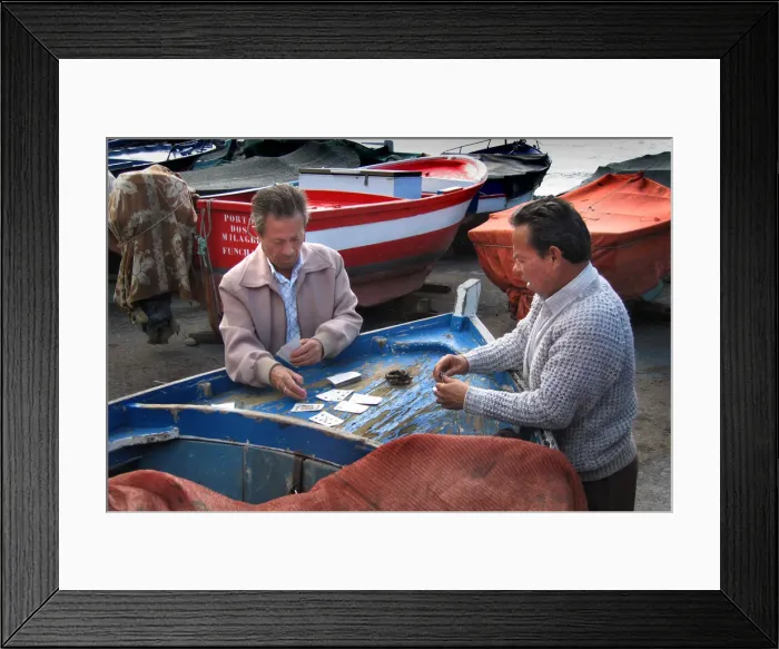 Framed Print : Fishermen play cards on a fishing boat at Funchal Framed Print : Fishermen play cards on a fishing boat at Funchal