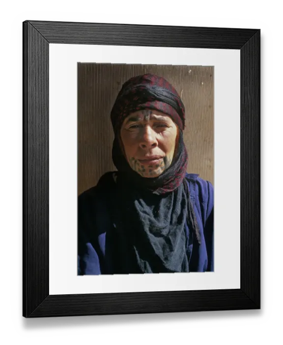 Framed Print : Bedouin woman with face tattoos outside her tent, Syria Framed Print : Bedouin woman with face tattoos outside her tent, Syria