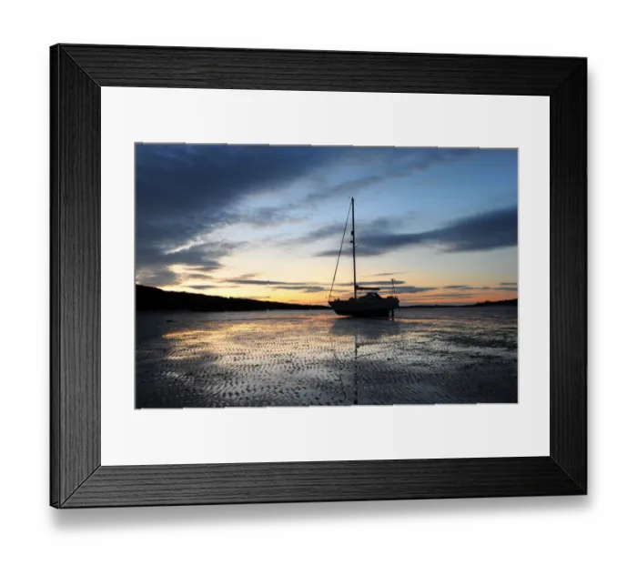Framed Print : Yacht Moonshadow on beach at Carrick, Dumfries and Galloway Framed Print : Yacht Moonshadow on beach at Carrick, Dumfries and Galloway