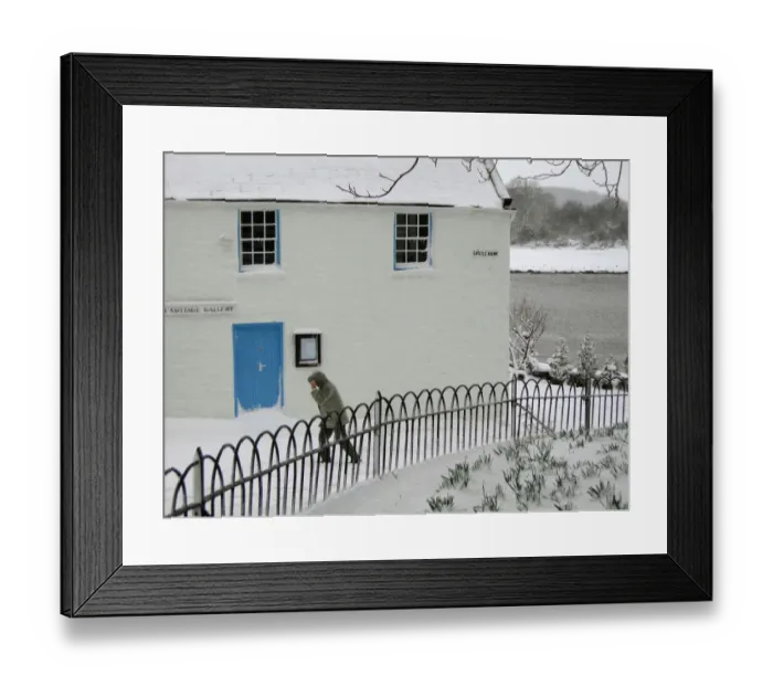 Framed Print : Man walks past the Harbour Cottage Gallery in Kirkcudbright Framed Print : Man walks past the Harbour Cottage Gallery in Kirkcudbright