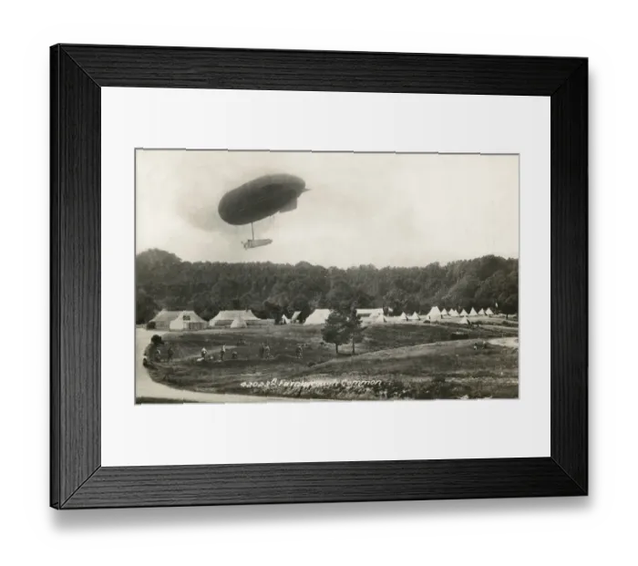 Framed Print : Military Camp on Farnborough Common with early Airship Framed Print : Military Camp on Farnborough Common with early Airship