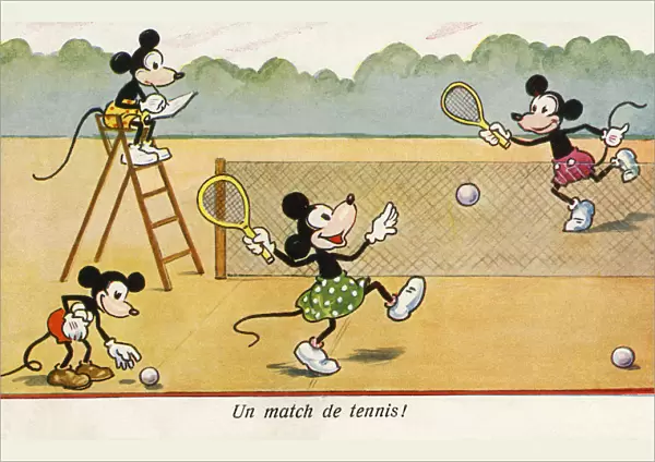 A Tennis Match! - four cartoon mice hit the court