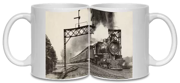 Express train at full speed on Pennsylvania Railroad, USA