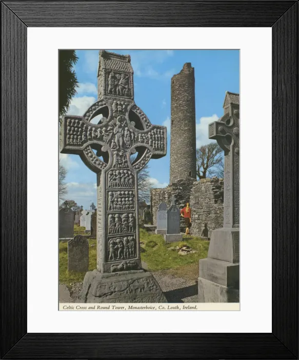 Framed Print : Celtic Cross and Round Tower, Monasterboice, County Louth Framed Print : Celtic Cross and Round Tower, Monasterboice, County Louth