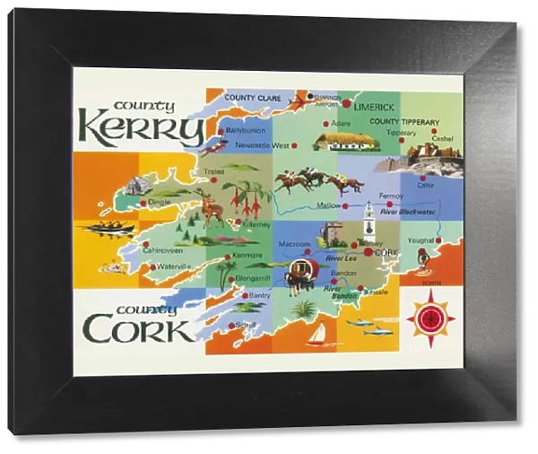 Map of Counties and Town, County Kerry, County Cork