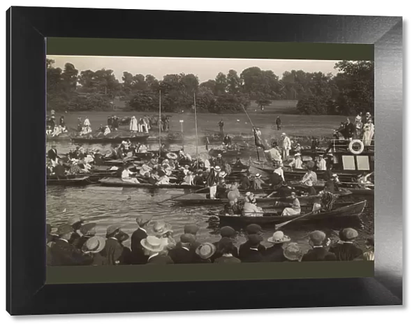 Jam of punts and rowing Boats - River Cam Regatta, Cambridge
