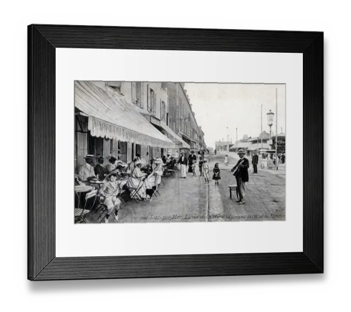 Framed Print : Luc-sur-Mer, La Rue de la Mer, terrace of Hotel des Familles Framed Print : Luc-sur-Mer, La Rue de la Mer, terrace of Hotel des Familles