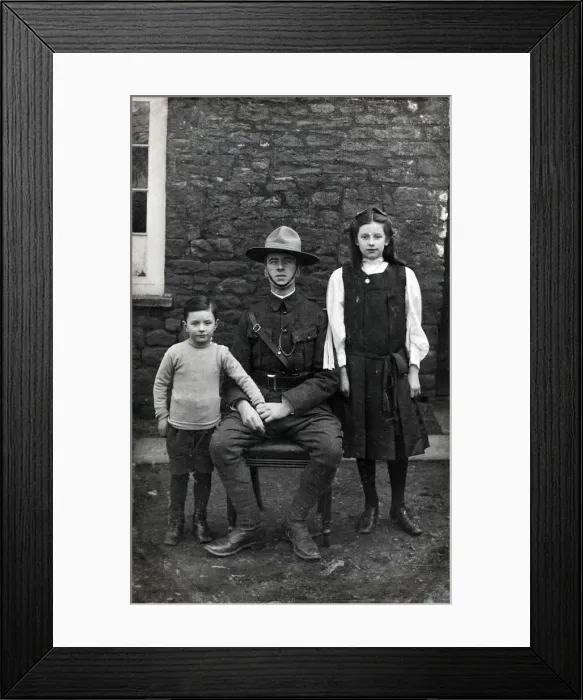 Framed Print : WW1 - Canadian Mountie with his two children Framed Print : WW1 - Canadian Mountie with his two children