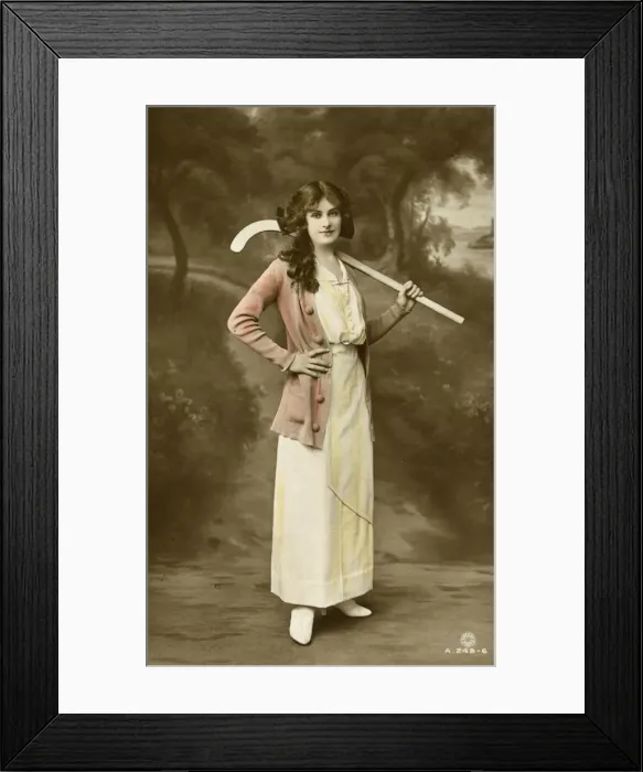 Framed Print : Youthful British Beauty holding her hockey stick Framed Print : Youthful British Beauty holding her hockey stick