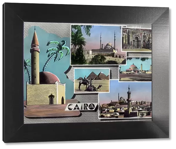 Scenes of Cairo, Egypt on a Tourist postcard Date: 1950