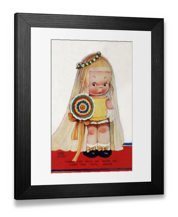 Framed Print : Finks I ve been an gone an lost the mail again! A little girl in bridal attire