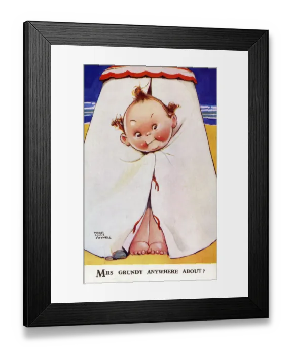 Framed Print : Mrs Grundy anywhere about? - A young girl checks before emerging from a beach tent Framed Print : Mrs Grundy anywhere about? - A young girl checks before emerging from a beach tent