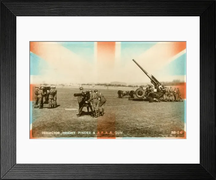 Framed Print : WW2-era patriotic British postcard - Predictor, Height finder and 3. 7 Ack Ack (A. A Framed Print : WW2-era patriotic British postcard - Predictor, Height finder and 3. 7 Ack Ack (A. A
