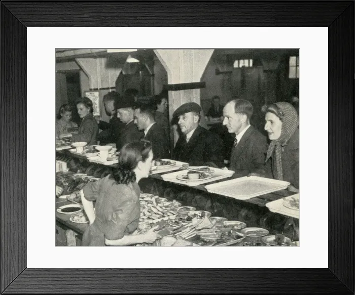 Framed Print : Scene inside a British Restaurant, one of a number of communal restaurants during Framed Print : Scene inside a British Restaurant, one of a number of communal restaurants during