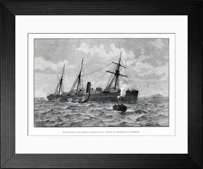 Framed Print : P&O Steamship Nepaul - The Nepaul shown aground on the Shagstone, although she went Framed Print : P&O Steamship Nepaul - The Nepaul shown aground on the Shagstone, although she went