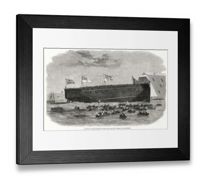 Framed Print : Launch of Her Majestys Ironclad Frigate at Devonport Date: 1863 Framed Print : Launch of Her Majestys Ironclad Frigate at Devonport Date: 1863